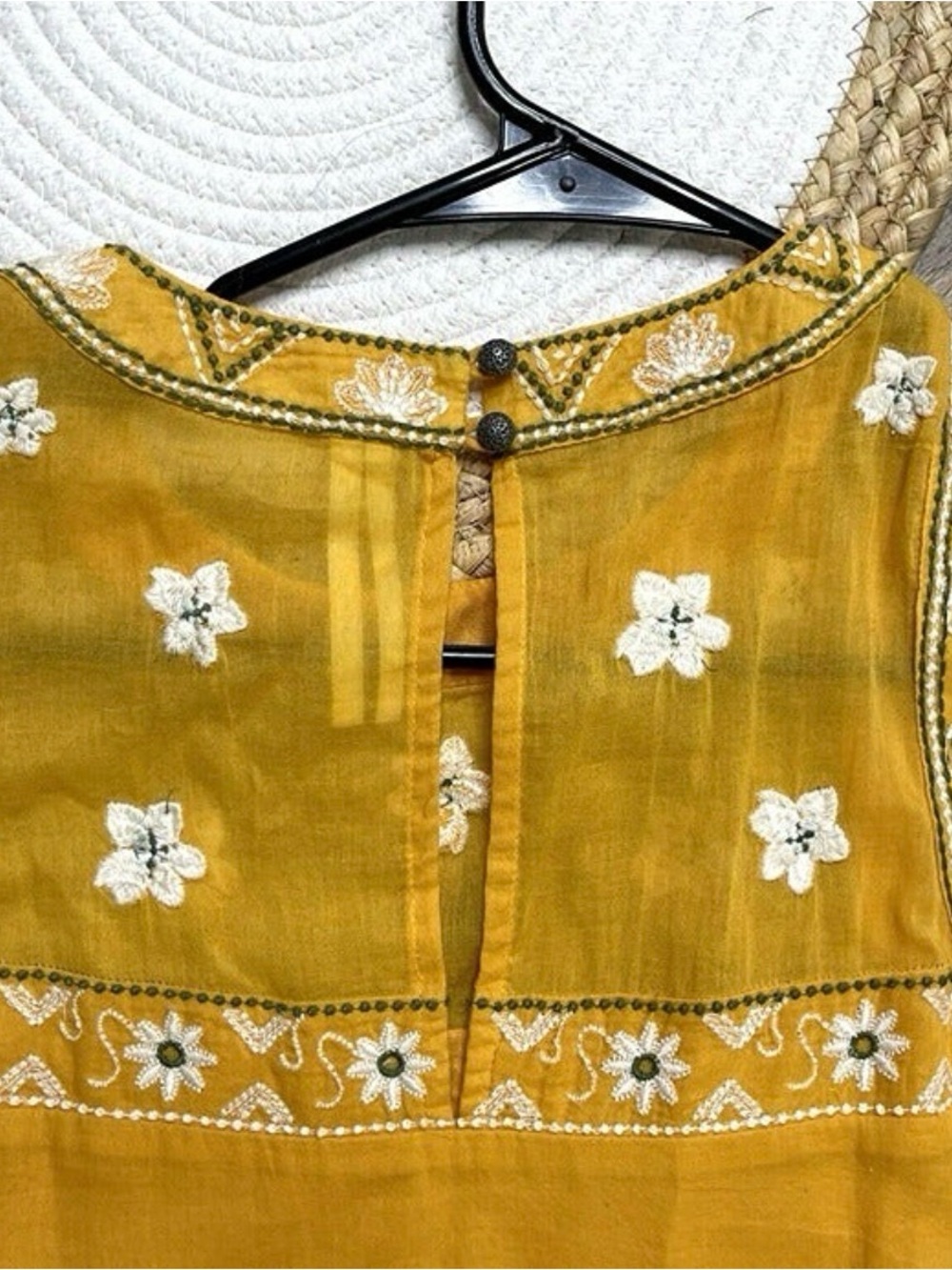 Anthropologie Shana Yellow Sleeveless Embroidered Swing Dress Womens Size 2 - Picture 6 of 10